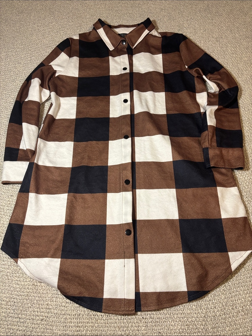 Suvimuga Brown Oversized Plaid Longline Shacket Tunic - Size XL (Fits L/XL)